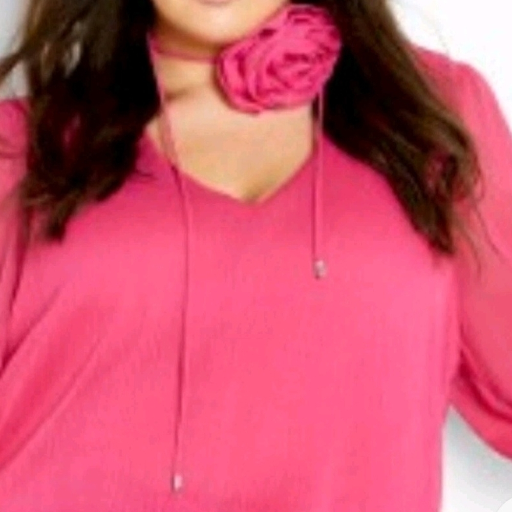 City Chic Pink Blouse with Floral Detail